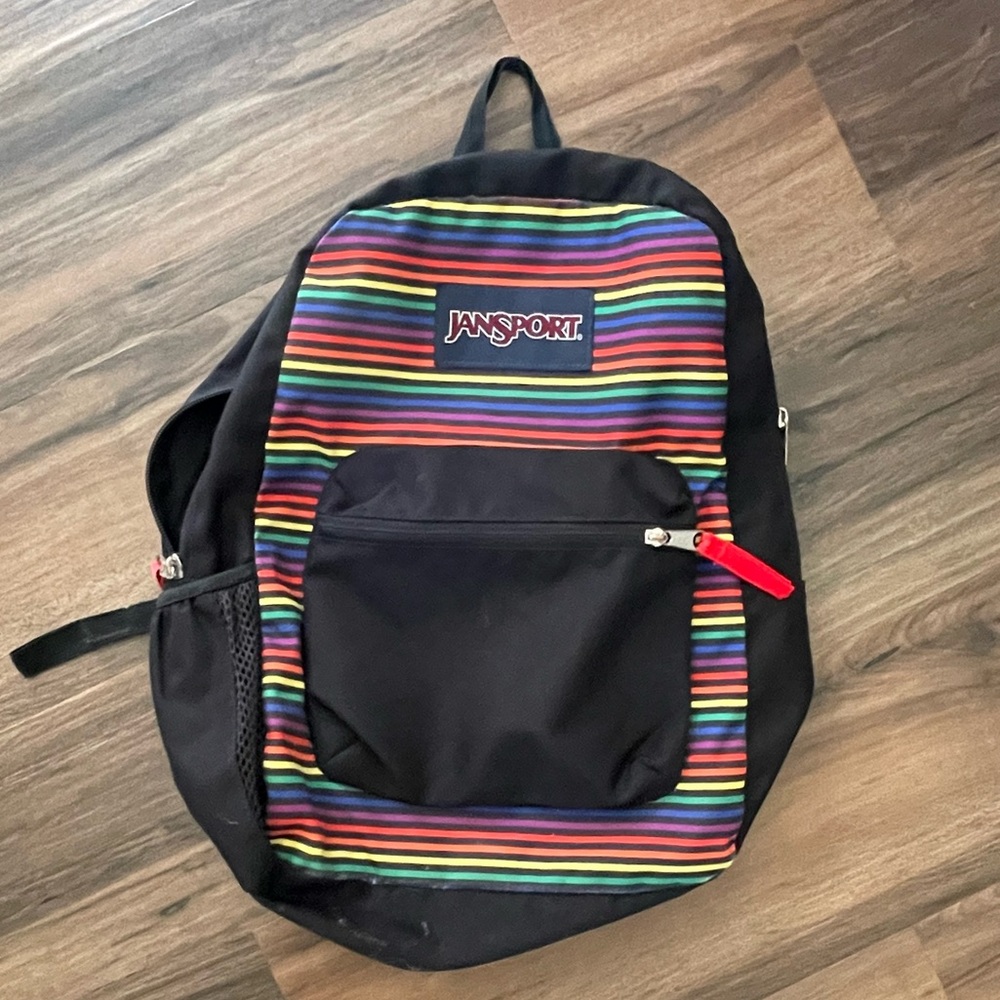 JanSport Multicolor Striped Black Backpack